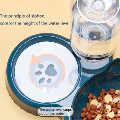 3-in-1 Cat Food & Water Bowl with Gravity Feeder