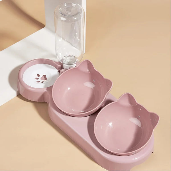 3-in-1 Cat Food & Water Bowl with Gravity Feeder