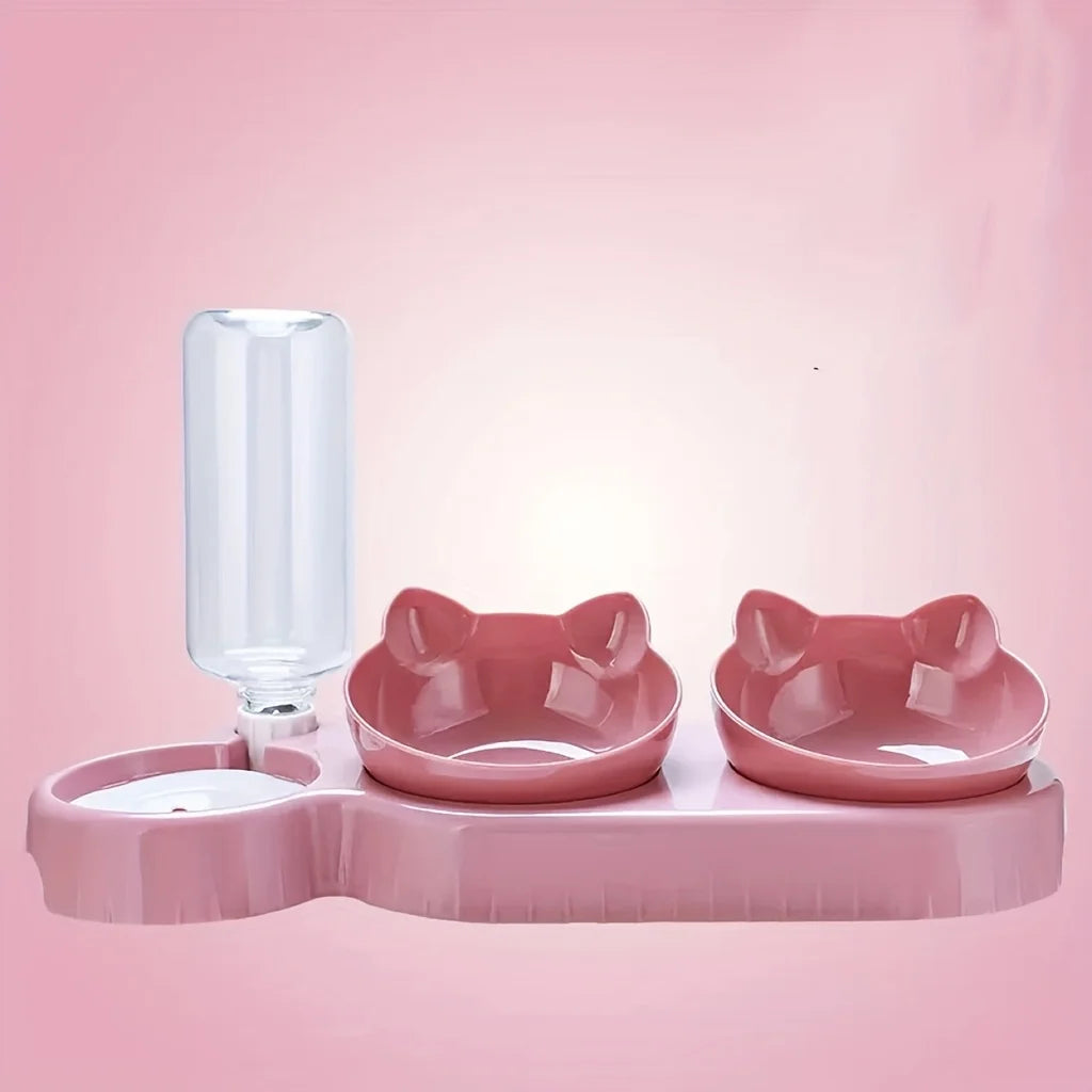 3-in-1 Cat Food & Water Bowl with Gravity Feeder