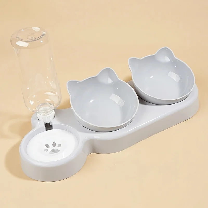 3-in-1 Cat Food & Water Bowl with Gravity Feeder