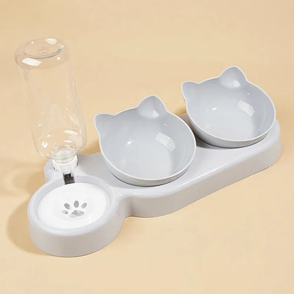3-in-1 Cat Food & Water Bowl with Gravity Feeder