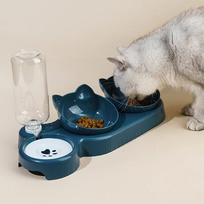 3-in-1 Cat Food & Water Bowl with Gravity Feeder