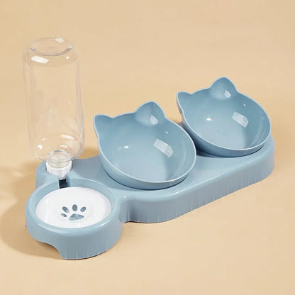 3-in-1 Cat Food & Water Bowl with Gravity Feeder