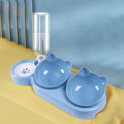 3-in-1 Cat Food & Water Bowl with Gravity Feeder