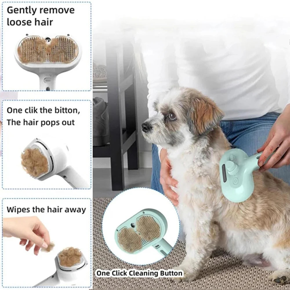 Pet Steam Grooming Brush with Spray Function