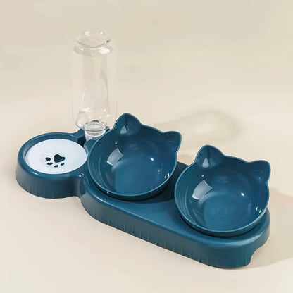 3-in-1 Cat Food & Water Bowl with Gravity Feeder